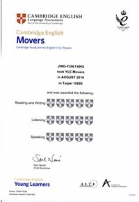 Kathy Cambridge YLE Movers 證書